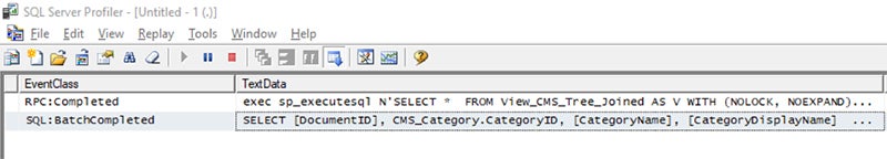 SQL Server Profiler Window